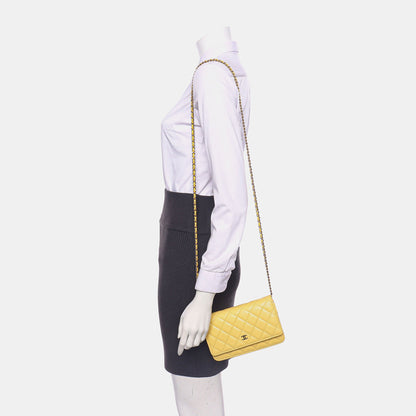 Chanel Wallet on Chain Classic Flap Yellow Caviar Leather Gold Hardware