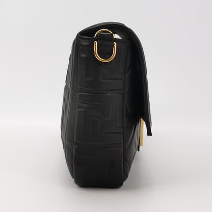 Fendi Baguette Black Leather 3D FF Motif Crossbody Bag Large