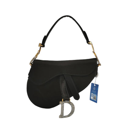 Dior Saddle Mini Silk Satin Handbag Black with crystals