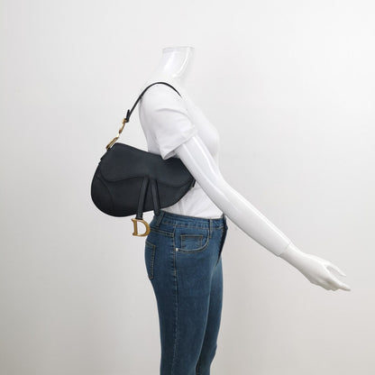 Dior Saddle Black Medium Grained Leather Handbag
