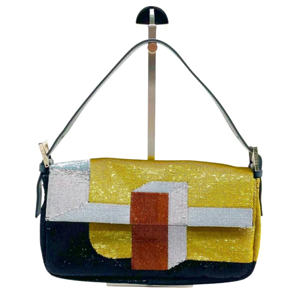 Fendi Baguette Blocks Abstract Pattern Glitter Sequin Shoulder bag