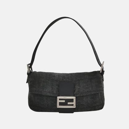 Fendi Baguette Bag Grey Wool Zucca Print Shoulder Bag