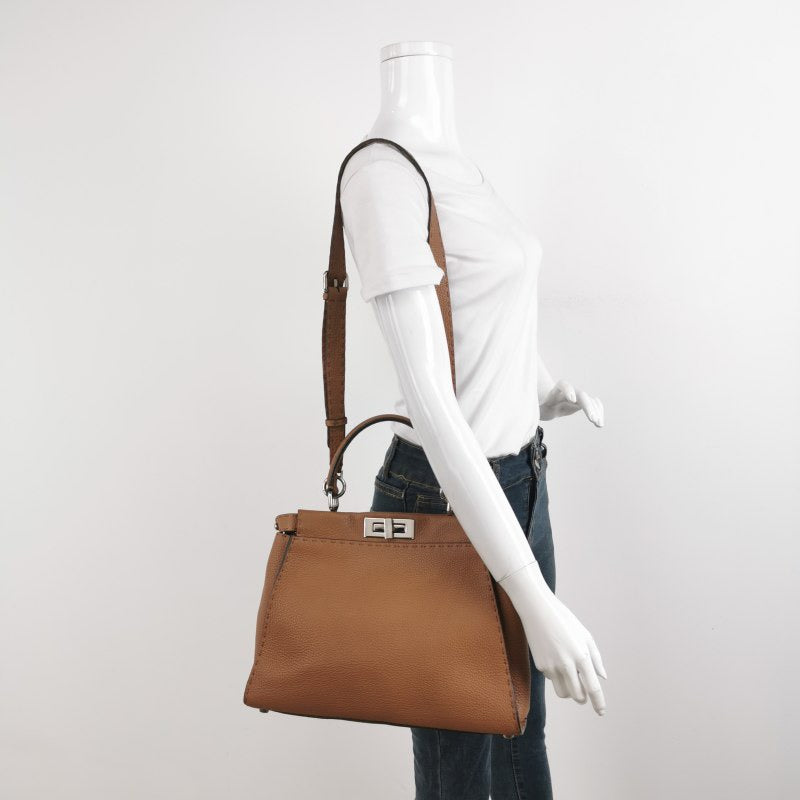 Fendi Peekaboo ISeeU Sellier Medium Calfskin Leather Tan Brown