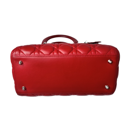 Lady Dior Medium Bag Red Lambskin Cannage Leather Without Strap