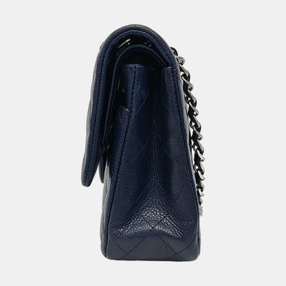 Chanel Classic Flap Medium Navy Caviar Leather Silver Hardware