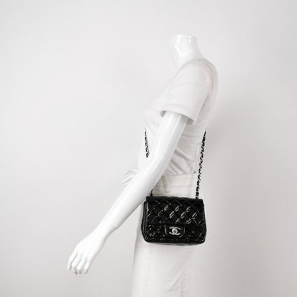 Chanel Classic Flap Mini Square Black Patent Lambskin Crossbody Bag 2014