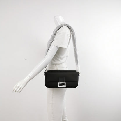 Fendi Baguette Black Silk Crystal Buckle Crossbody Bag
