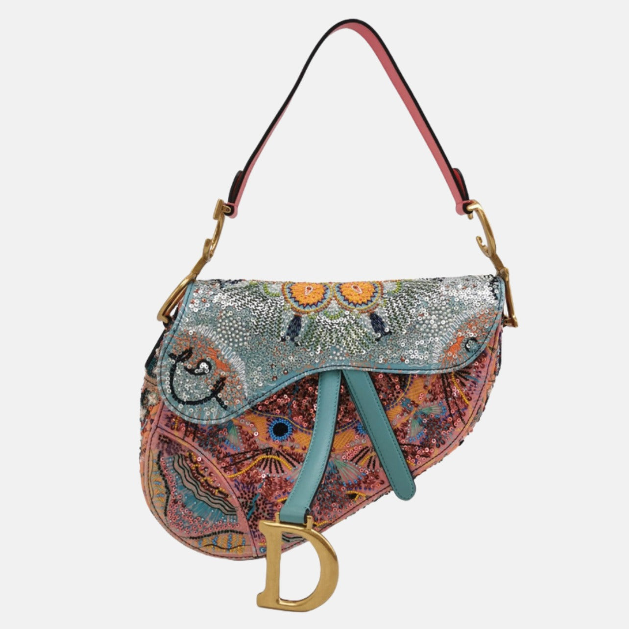 Christian Dior Saddle Medium Multicolor Beads and Calfskin Leather Shoulder Bag