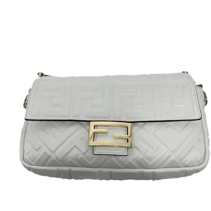 FENDI Baguette White Leather 3D FF Motif Crossbody