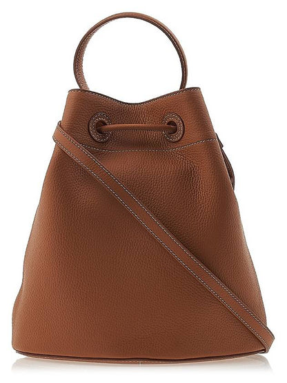 Luxury Burberry TB Logo Leather Small Bucket Bag Brown