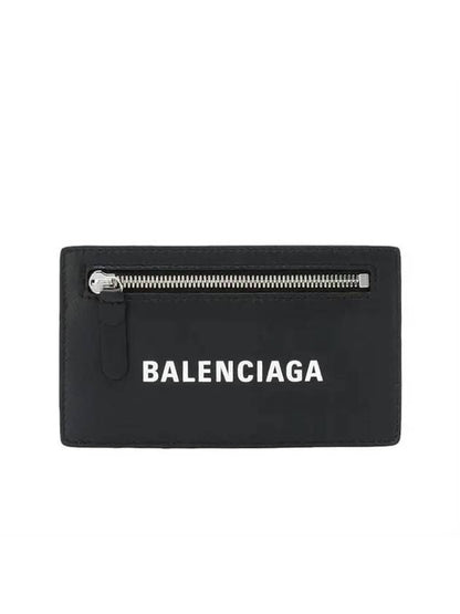 Luxury Balenciaga Trending 2025 Logo Leather Card Wallet Black