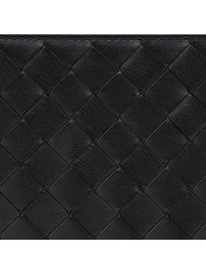 Luxury Bottega Veneta Intrecciato Zipper Small Clutch Bag Black