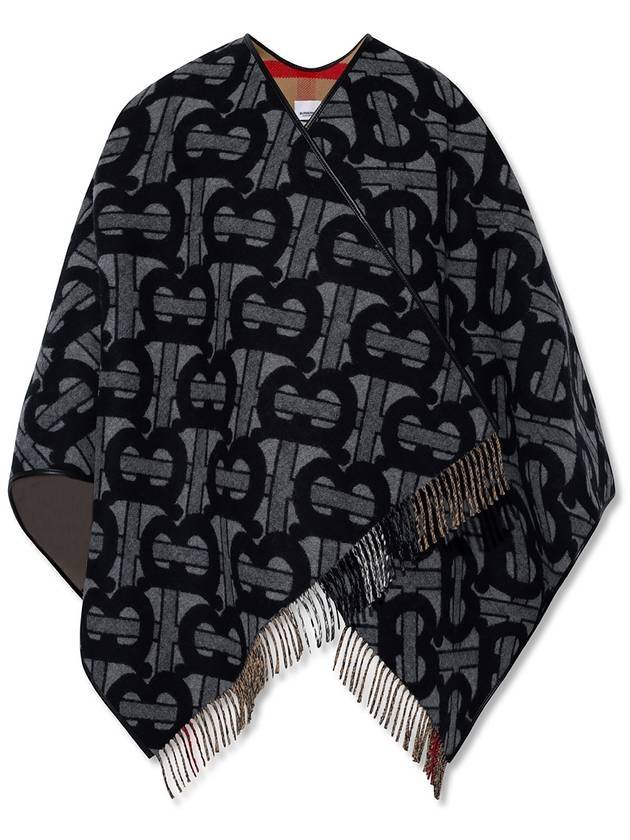 Luxury Burberry Monogram Wool Cashmere Jacquard Cape Grey