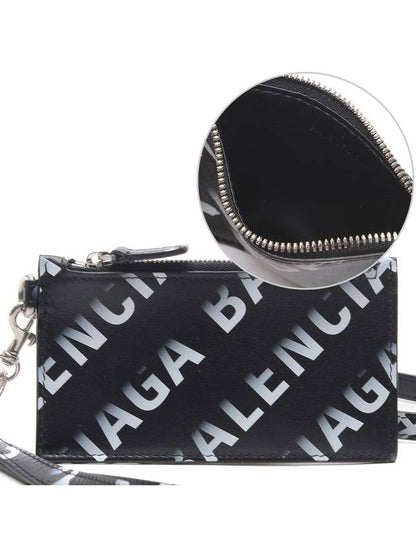 Luxury Balenciaga Trending 2025 Logo All Over Print Cash Keyring Card Case Black