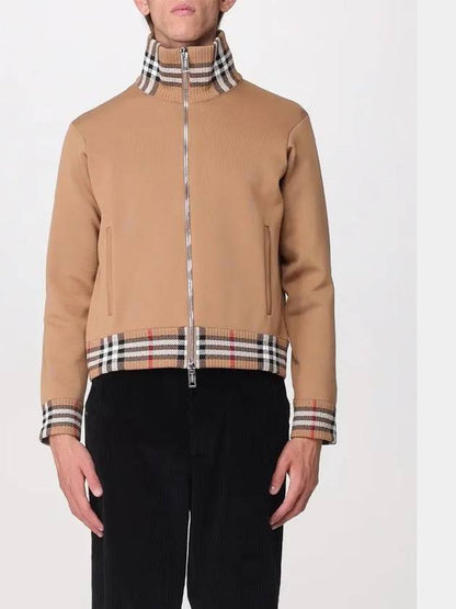 Luxury Burberry Men's Check Trim Track Jacket Camel