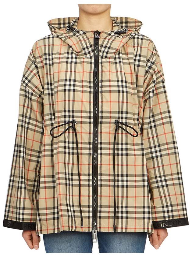 Luxury Burberry WoMen's Back-tone Check Zip-up Hooded Jacket Beige