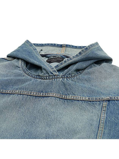 Luxury Balenciaga Trending 2025 Washed Effect Denim Hoodie Blue