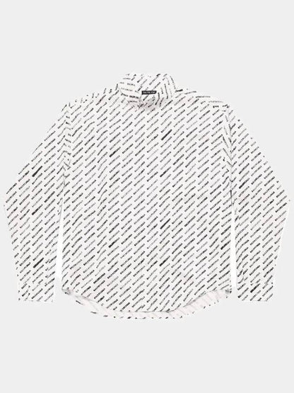 Luxury Balenciaga Trending 2025 Allover Logo Print Long Sleeve Shirt White Black