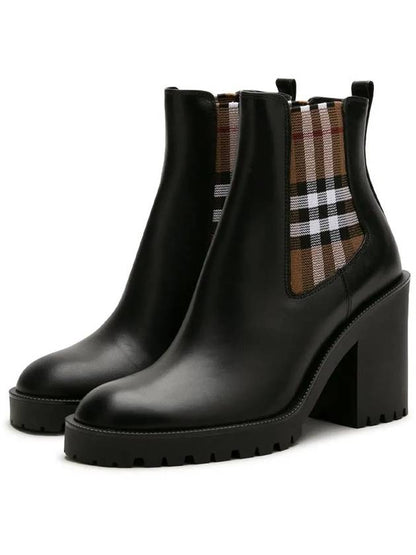 Luxury Burberry Check Panel Leather Ankle Chelsea Boots Black
