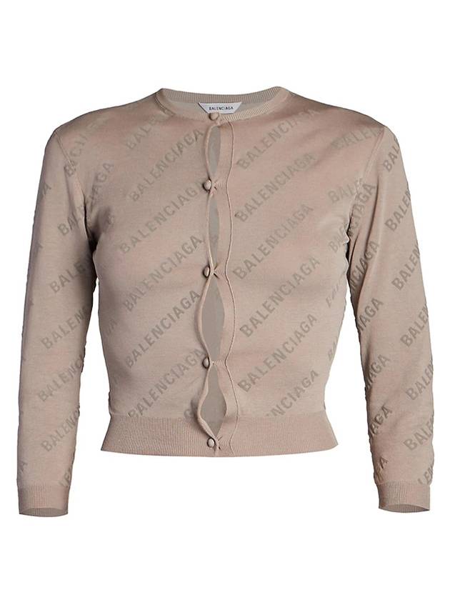 Luxury Balenciaga Trending 2025 All-Over Logo Print Cotton Crop Cardigan Beige