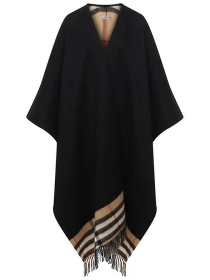 Luxury Burberry Vintage Check Pattern Wool Cashmere Cape Black