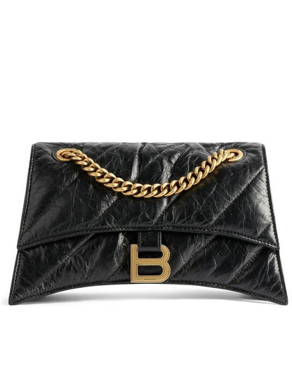Luxury Balenciaga Trending 2025 Women's Crush Logo Gold Chain Small Shoulder Bag Black