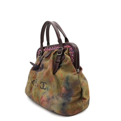 CHANEL Embroidery Graffiti Bag Khaki/BrownA92791 Canvas Leather