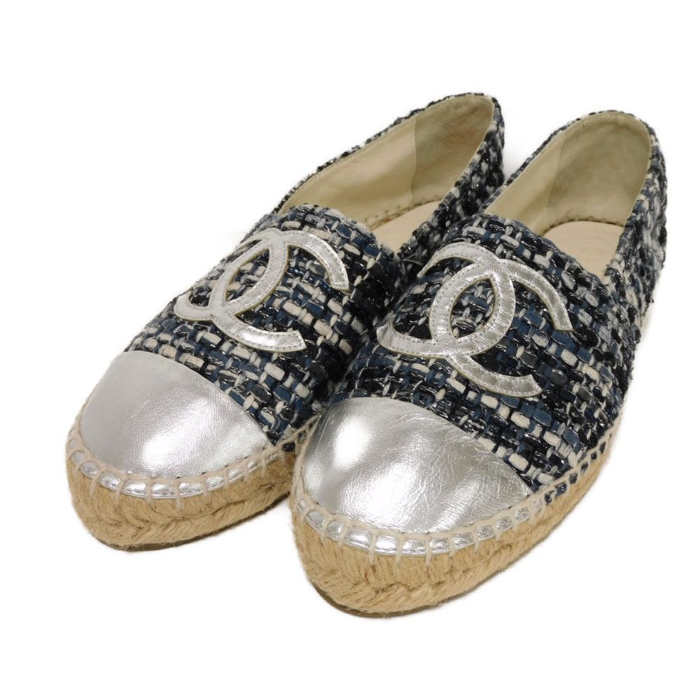 CHANEL Slip-on G29762 tweed Navy CC mark COCO Mark espadrilles