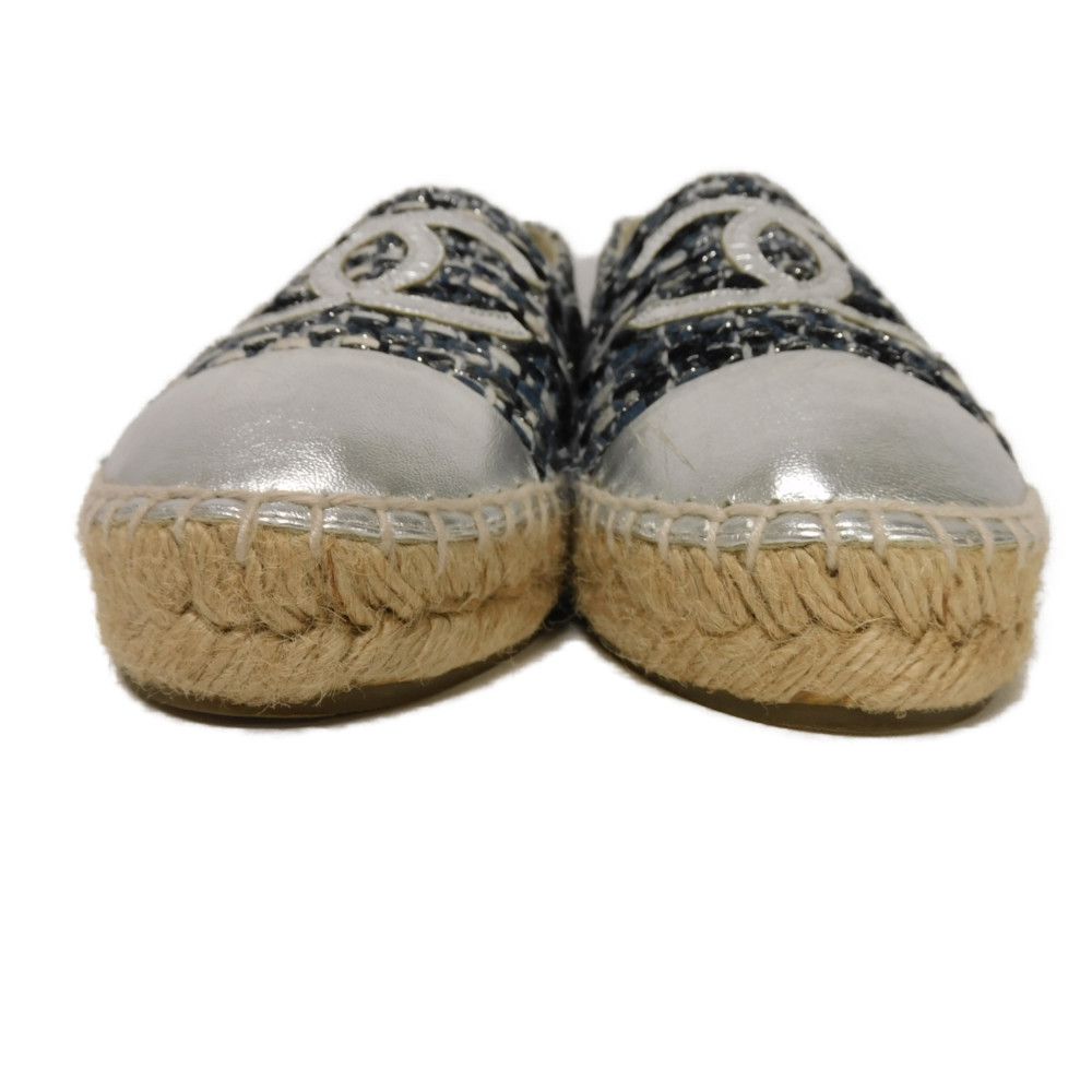 CHANEL Slip-on G29762 tweed Navy CC mark COCO Mark espadrilles