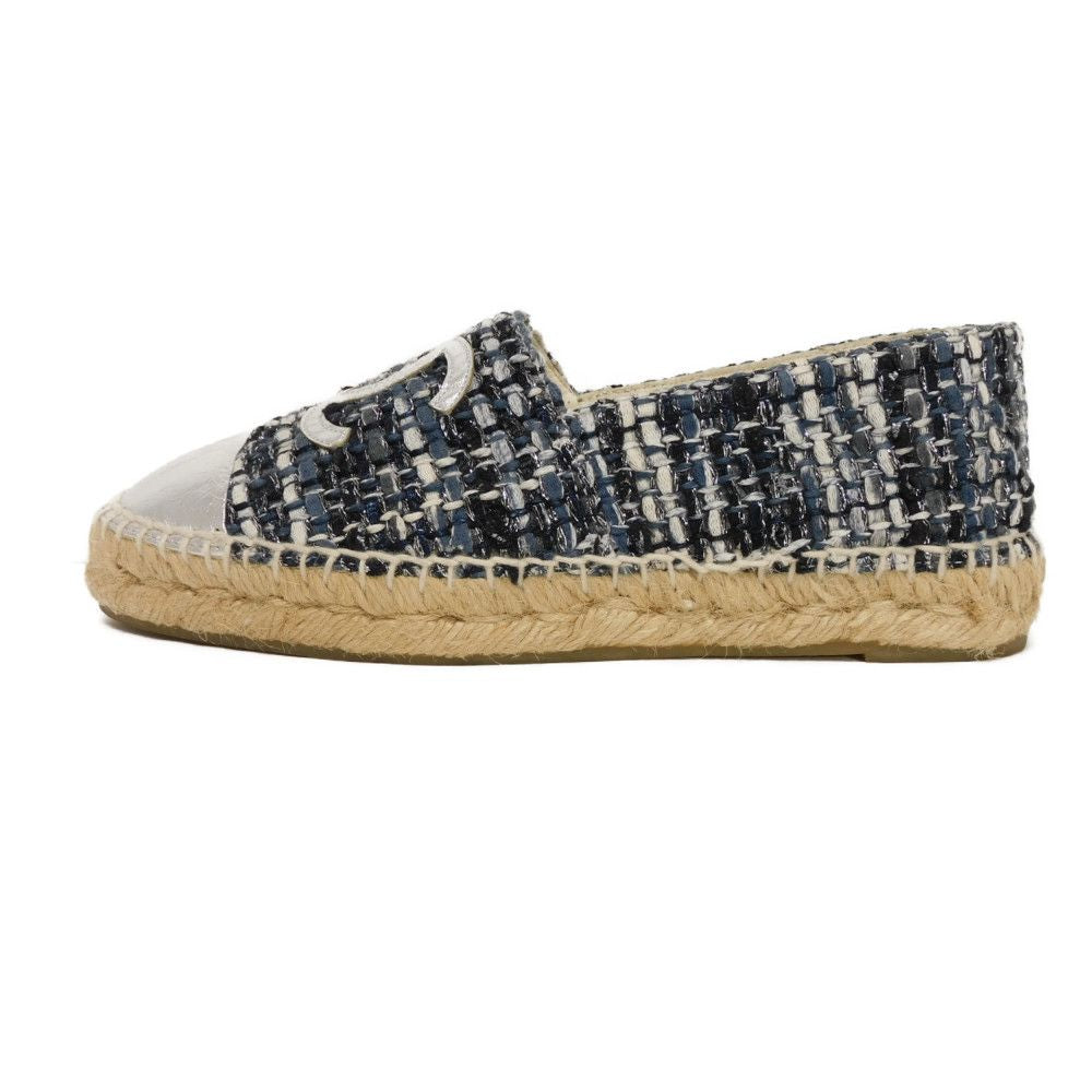 CHANEL Slip-on G29762 tweed Navy CC mark COCO Mark espadrilles