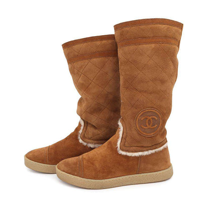 CHANEL Matelasse MoutonBoots CamelG26557 Suede Mouton Size 36