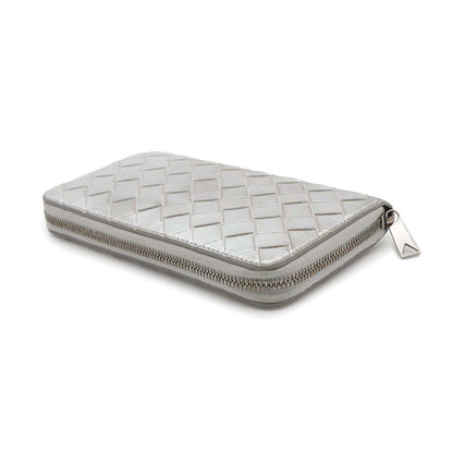 Bottega Veneta INTRECCIATO Zip Around Chozai Cloth Silver Leather