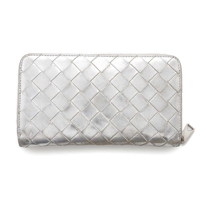 Bottega Veneta INTRECCIATO Zip Around Chozai Cloth Silver Leather