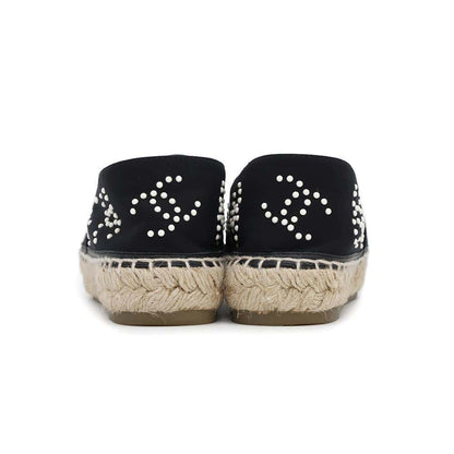 CHANEL CC Logo Pearl espadrilles BlackG38628 Jersey Patent Leather Size 36C