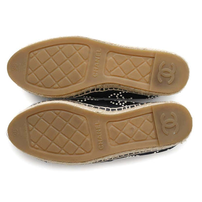 CHANEL CC Logo Pearl espadrilles BlackG38628 Jersey Patent Leather Size 36C