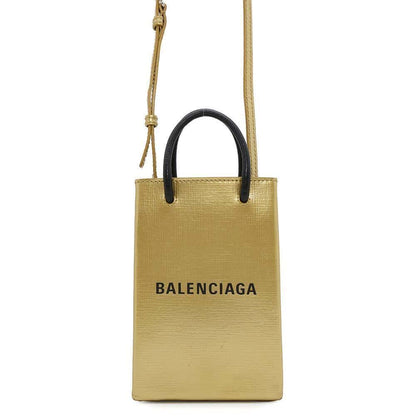 BALENCIAGA Shopping phone holder Gold593826 Leather