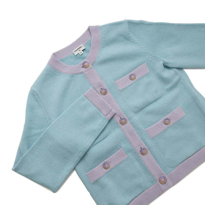CHANEL cardigan Size 34 Light Blue/PurpleP76463 Cashmere100% Rhinestone