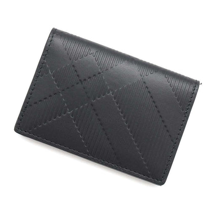 BURBERRY Embossed Check Bifold Card Case Black8103993 Leather