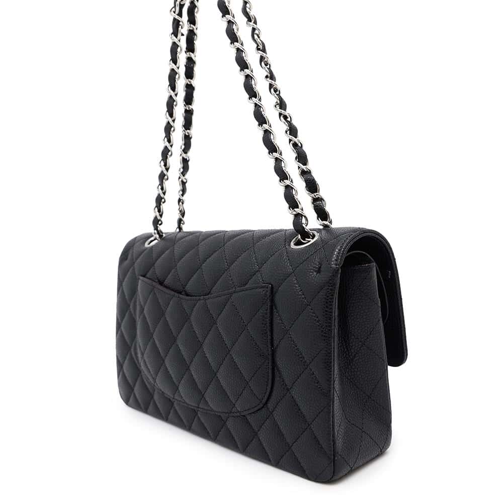 CHANEL Matelasse W flap WChainShoulder Bag BlackA01112 Caviar Leather Size 25