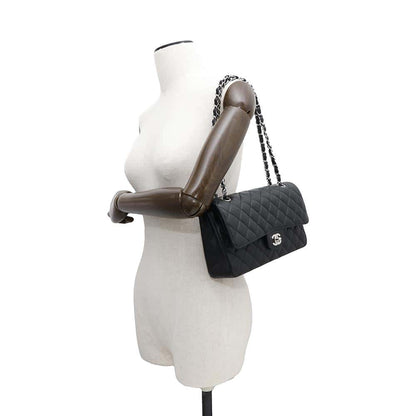 CHANEL Matelasse W flap WChainShoulder Bag BlackA01112 Caviar Leather Size 25