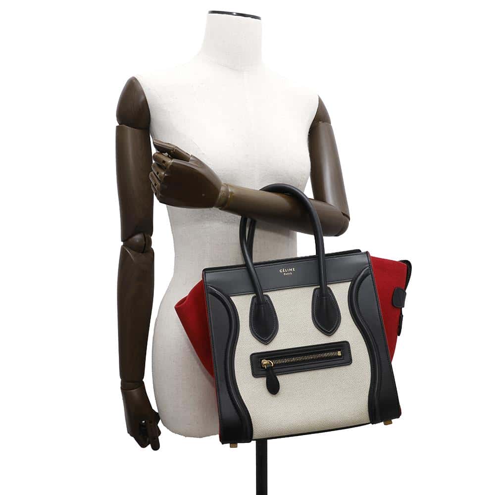 CELINE Luggage shopper Natural/Black/Red167792 Canvas Leather Size micro