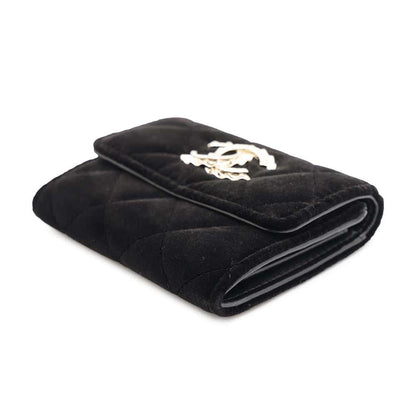 CHANEL Matelasse Coin purse Black Velour/Rhinestone