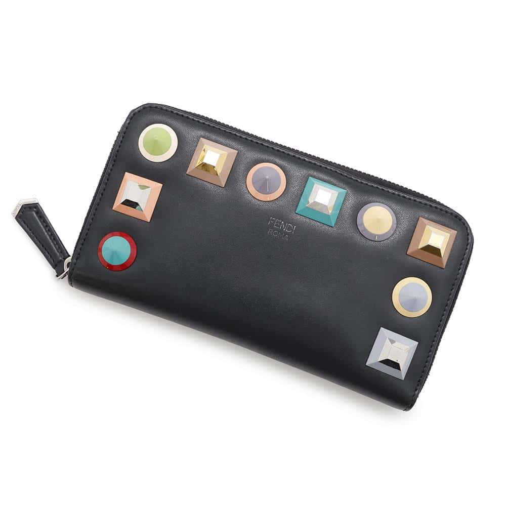 FENDI Studded Long Wallet Black8M0299 Leather