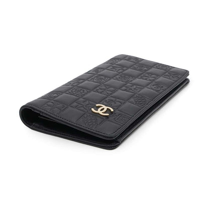 CHANEL Icon Line Bifold Wallet Black Lambskin