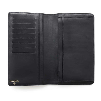 CHANEL Icon Line Bifold Wallet Black Lambskin