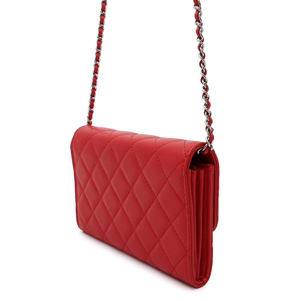 CHANEL Matelasse Chain wallet Red Lambskin