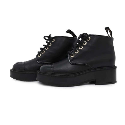 CHANEL CCCC Logo lace-up boots BlackG33169 Leather Enamel Size 37 1/2C