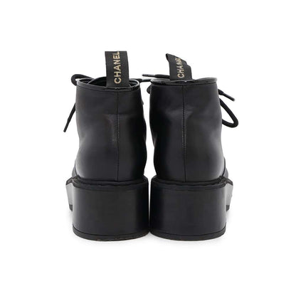 CHANEL CCCC Logo lace-up boots BlackG33169 Leather Enamel Size 37 1/2C