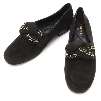 CHANEL CC Logo Chain Loafers BlackG32955 suede Size 37