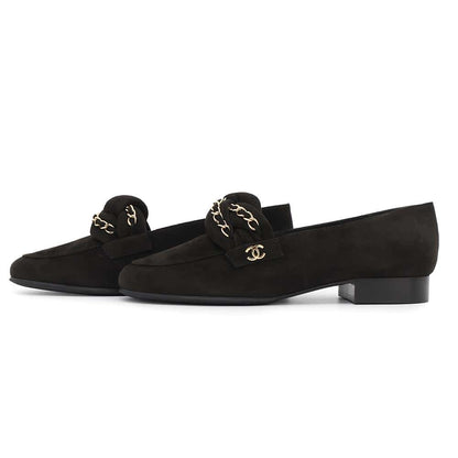 CHANEL CC Logo Chain Loafers BlackG32955 suede Size 37